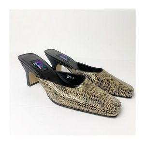 SZ 9 Vintage Art Effects Snake Print Pump Mules